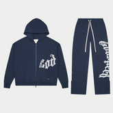 GODSPEED Navy/Silver Satin OG Logo Sweatsuit V2