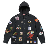 Supreme Patches Hooded Zip Up Shirt Black