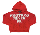 Mixed Emotion Red ‘End’ Rhinestone hoodie