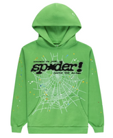 Sp5der Punk V2 Rhinestone Hoodie Bright Green