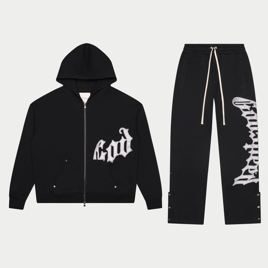 GODSPEED OG Logo Sweatsuit V2 (Black/Silver Satin)