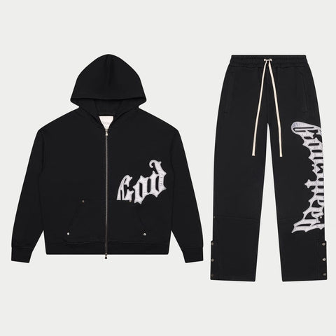 GODSPEED OG Logo Sweatsuit V2 (Black/Silver Satin)