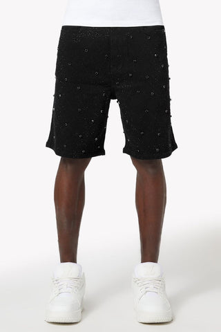 GUAPI All Black Embellished Denim Shorts