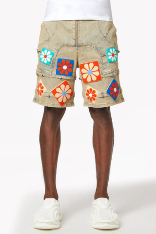 GUAPI Vintage Flowers Denim Shorts