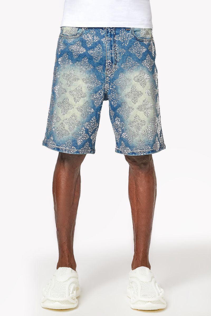 GUAPI Vintage Blue Embellished Denim Shorts
