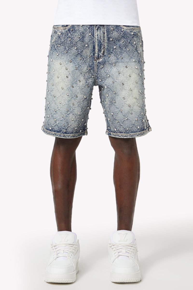GUAPI Aqua Blue Embellished Denim Shorts