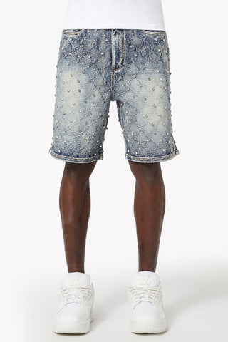 GUAPI Aqua Blue Embellished Denim Shorts