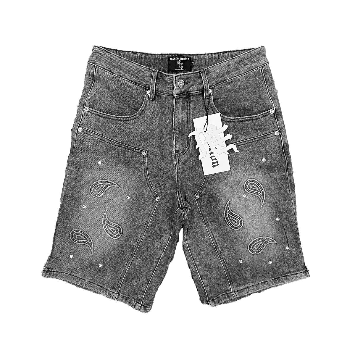 Mixed Emotion  'Paisley' Denim Black Shorts