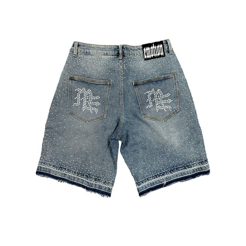 Mixed Emotion 'ME' Rhinestone Blue Denim Shorts