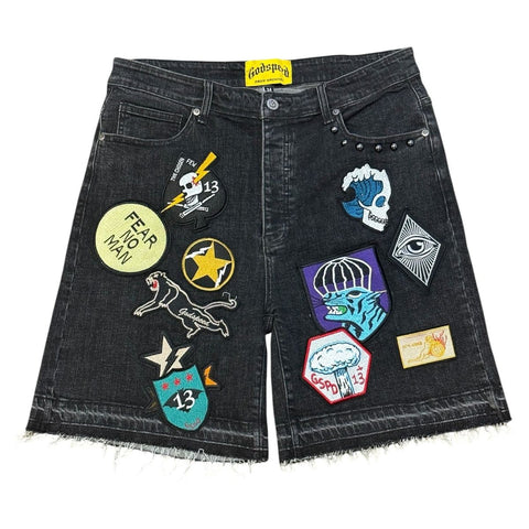 Godspeed Patchwork Black Denim Shorts
