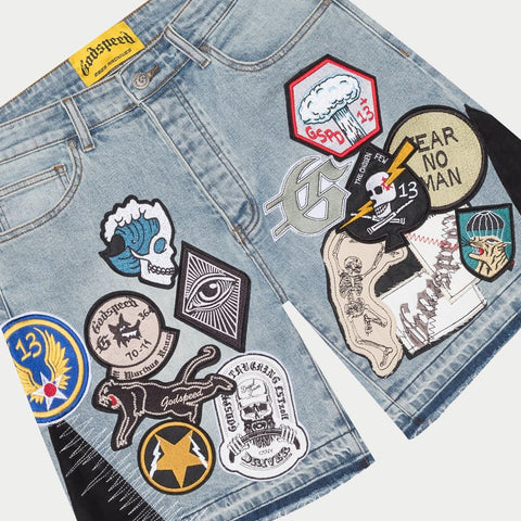 Godspeed Patchwork Denim Shorts V2 Blue