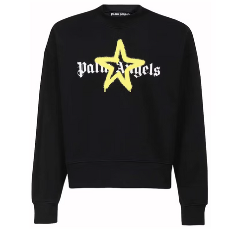 Palm Angels Star Sprayed Yellow Black Crewneck