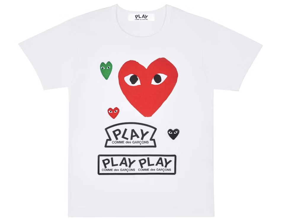 CDG PLAY Multi Logo Red Heart Tee White