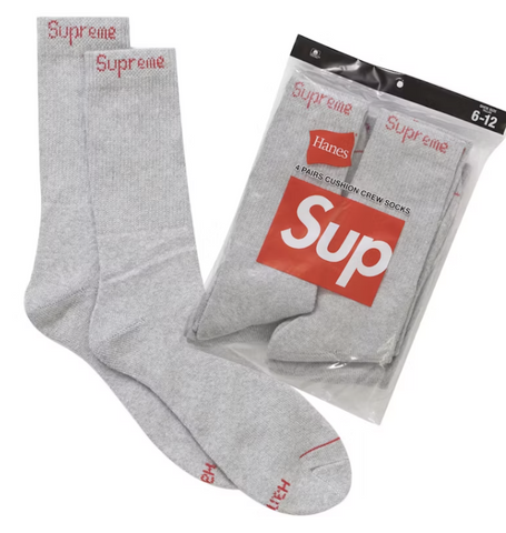 Supreme Hanes Crew Grey Socks (4 Pack)