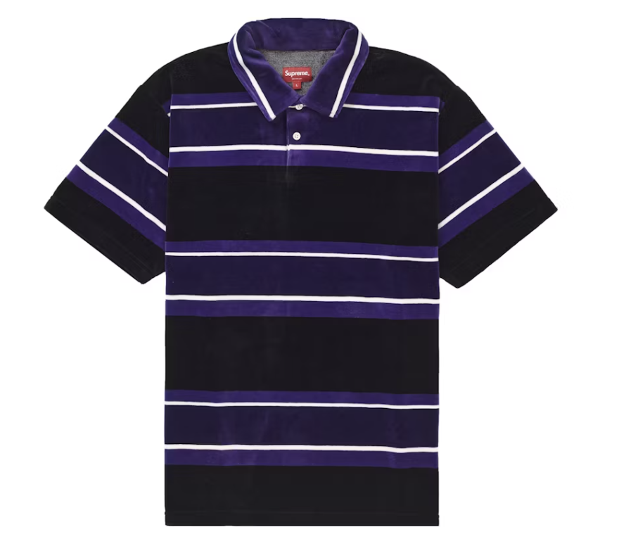 Supreme Stripe Velour Polo "Black/Purple" Pre-Owned