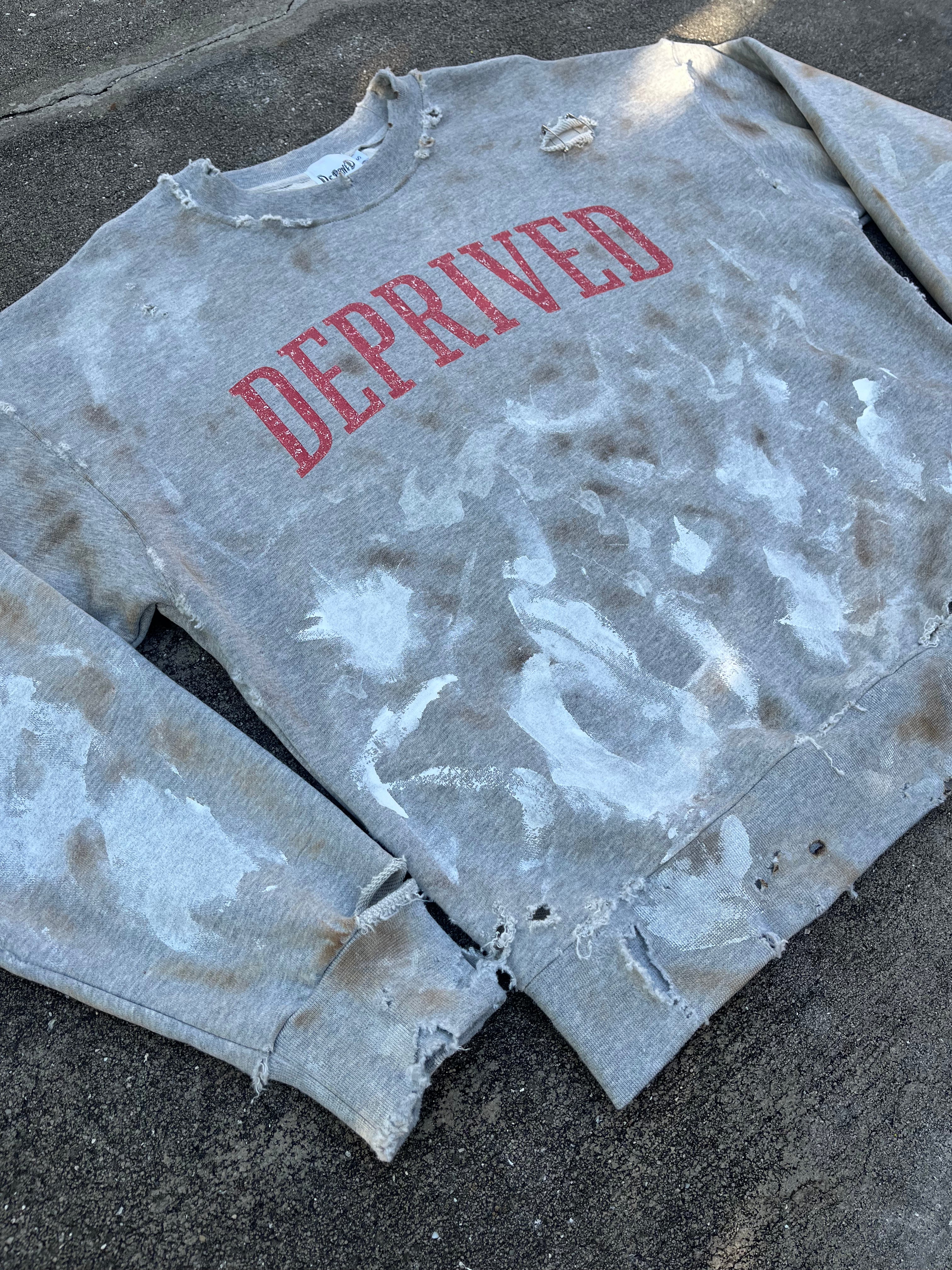 Deprived 1/6 "Risk" Crewneck Grey Distressed