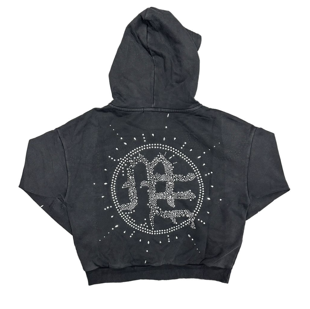 Eclipse’ Grey Acid Wash Rhinestone Hoodie