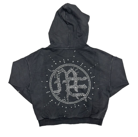 Eclipse’ Grey Acid Wash Rhinestone Hoodie