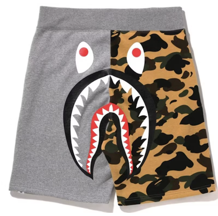 BAPE 1st Camo Back Shark Sweat Shorts Grey/Yellow