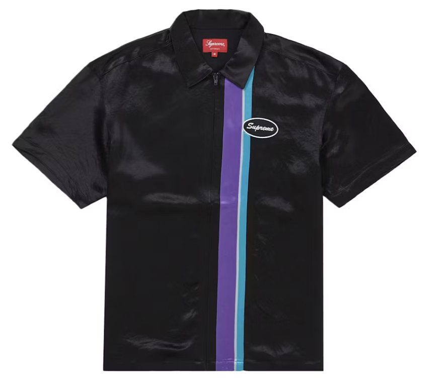 Supreme Satin Zip Up S/S Work Shirt Black