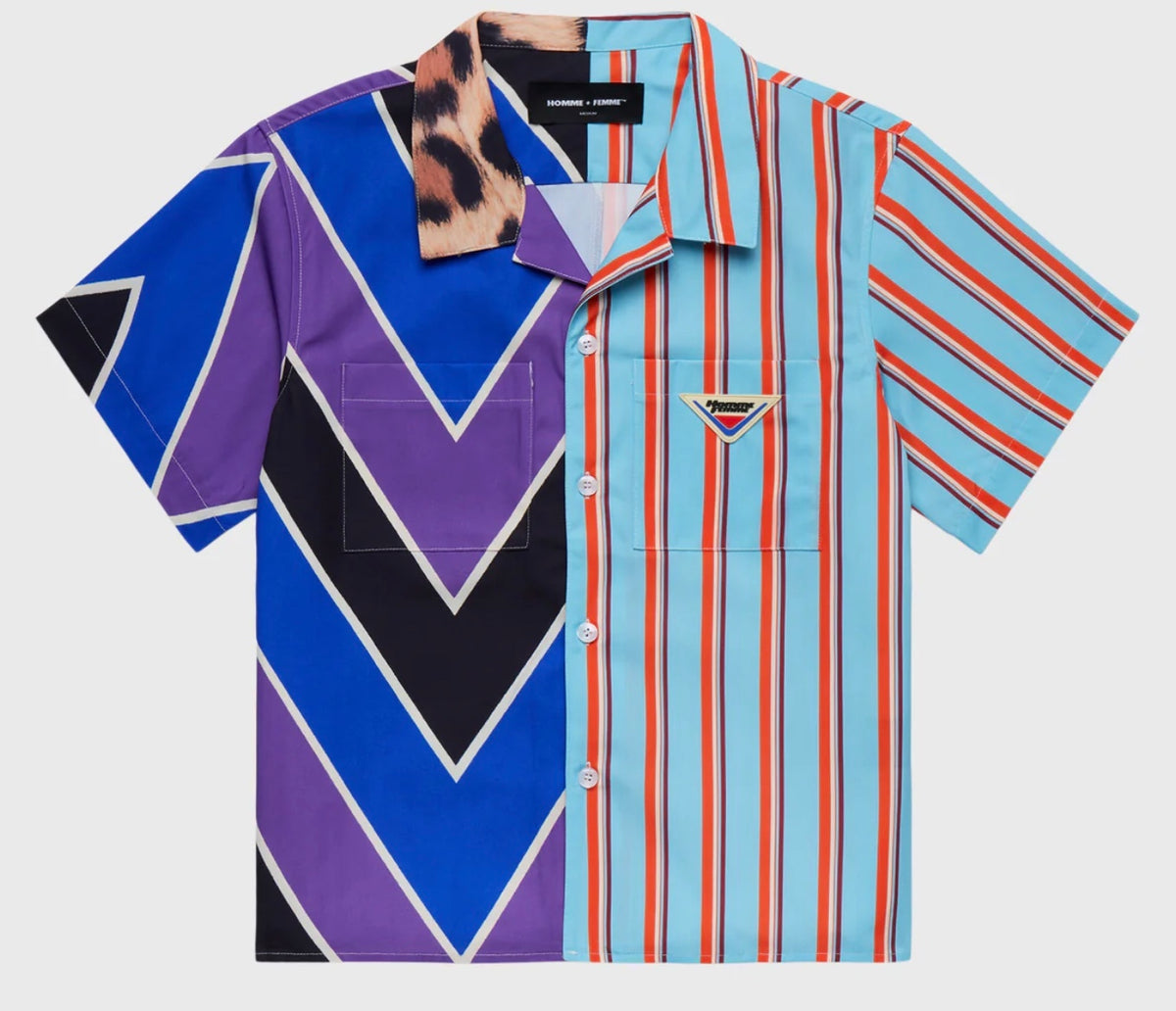 Homme Femme Double Pattern Button Down Purple