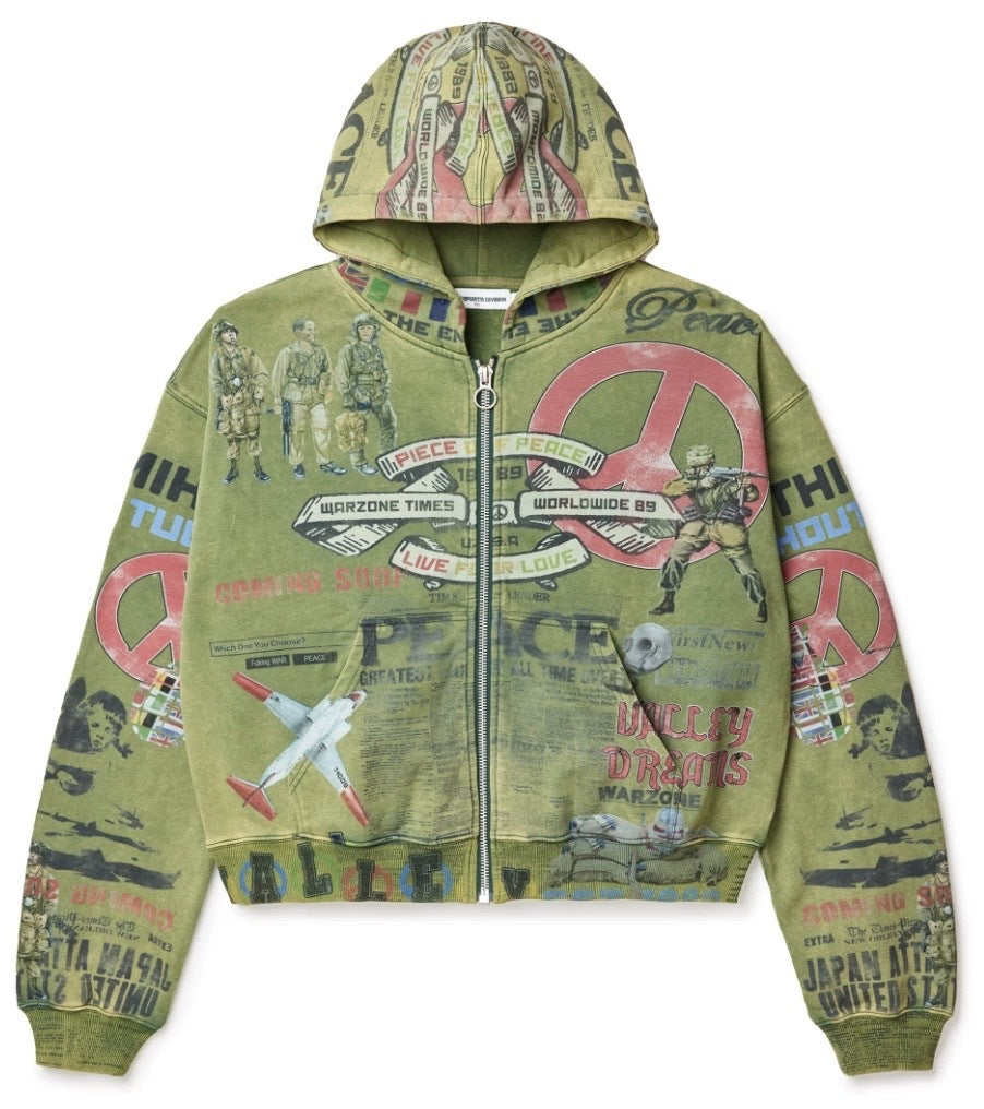 VALE FOREVER PEACE ZIP UP OLIVE HOODIE