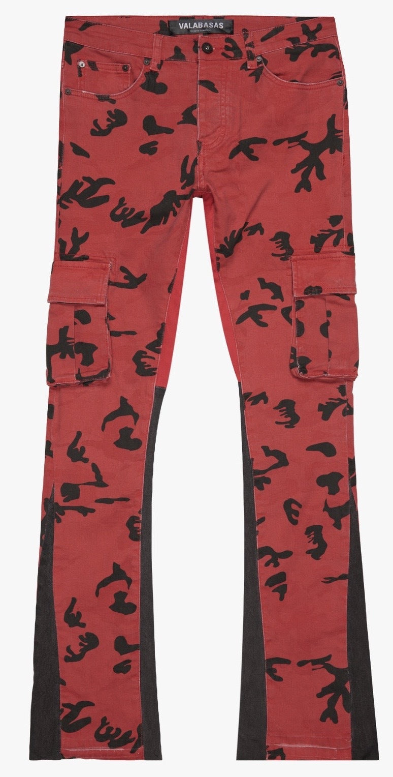 Valabasas "COMMANDER" RED BLACK CAMO STACKED FLARE JEAN