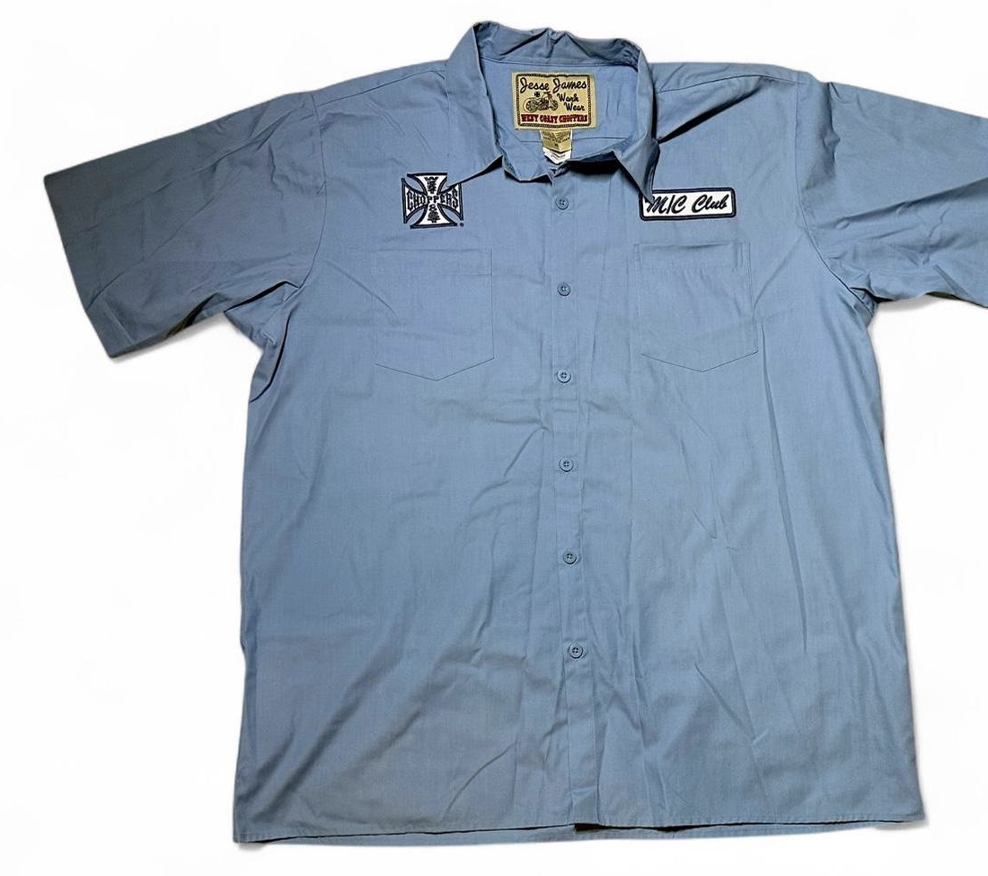 West Coast Choppers Vintage Mechanic Button Up Blue