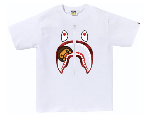 BAPE Red Camo Milo Shark White Tee