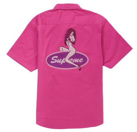 Supreme Rhinestone Pin Up S/S Work Shirt Fuchsia