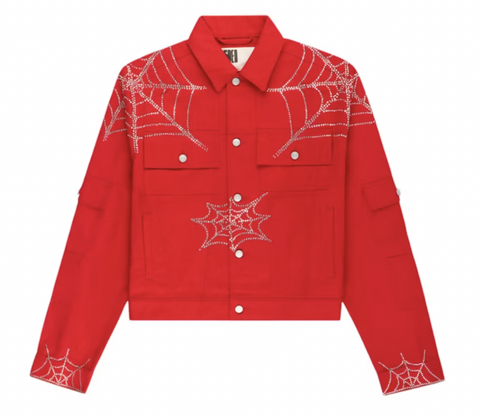 Sp5der Web Denim Cropped Trucker Jacket Red
