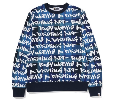 BAPE Graffiti Check Crewneck Blue Pre-Owned