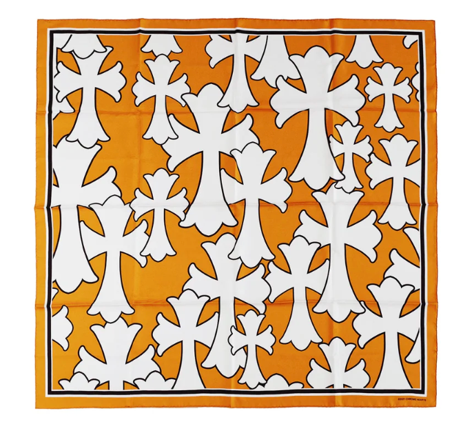 Chrome Hearts CH Cemetery Orange Cross Silk Scarf