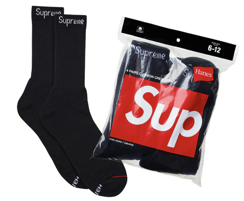 Supreme®/Hanes® Black Crew Socks (4 Pack)