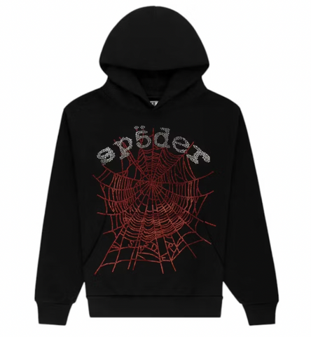 Sp5der Rhinestone OG Web V2 Hoodie Black