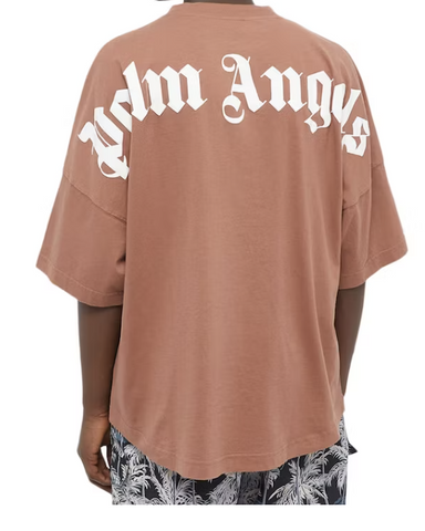 Palm Angels Mock Neck Logo T-Shirt Tan/White