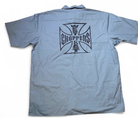 West Coast Choppers Vintage Mechanic Button Up Blue