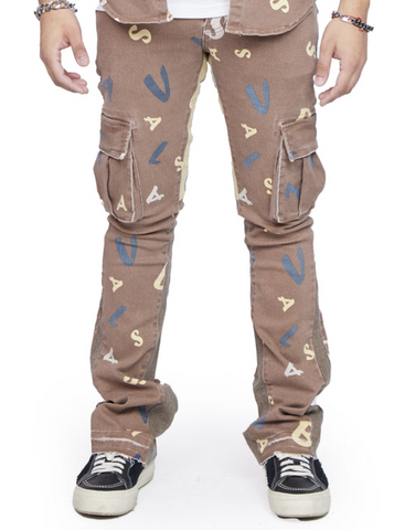 Valabasas “PUZZLED” BROWN V CAMO STACKED FLARE JEAN