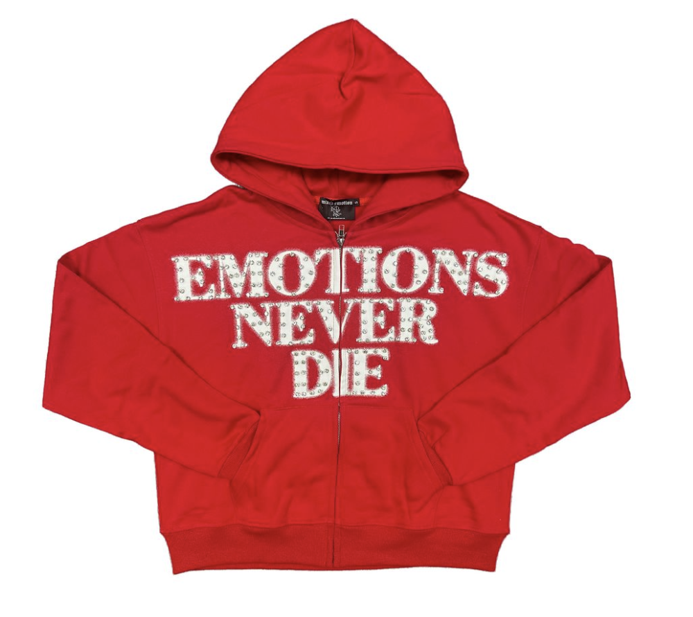 Mixed Emotion Red ‘End’ Rhinestone hoodie
