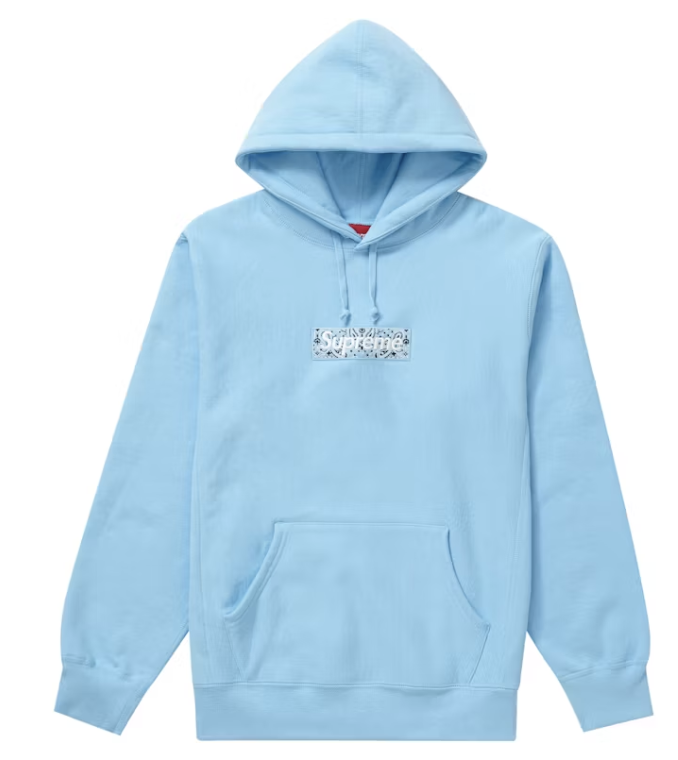 Supreme Bandana Box Logo Hooded Sweatshirt Light Blue Lightly Used