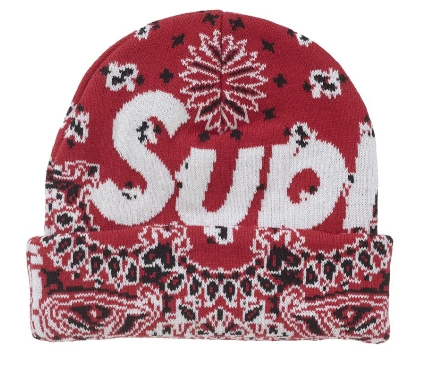 Supreme Bandana Big Logo Beanie Red