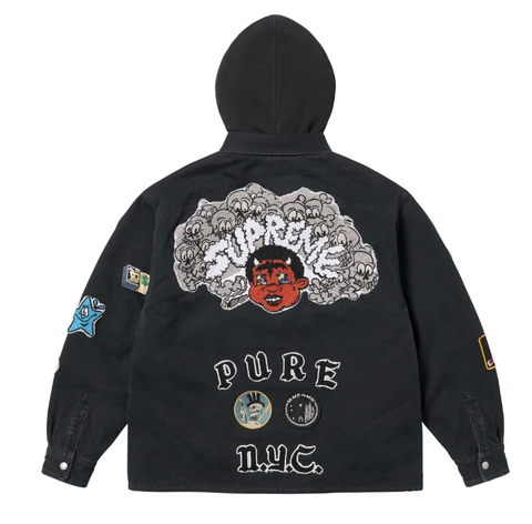Supreme Patches Hooded Zip Up Shirt Black
