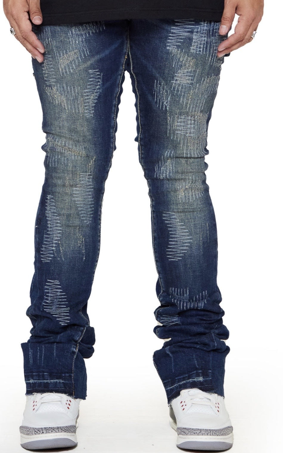 Valabasas “RIDGES” DK. BLUE WASHED SUPER STACKED FLARE JEAN