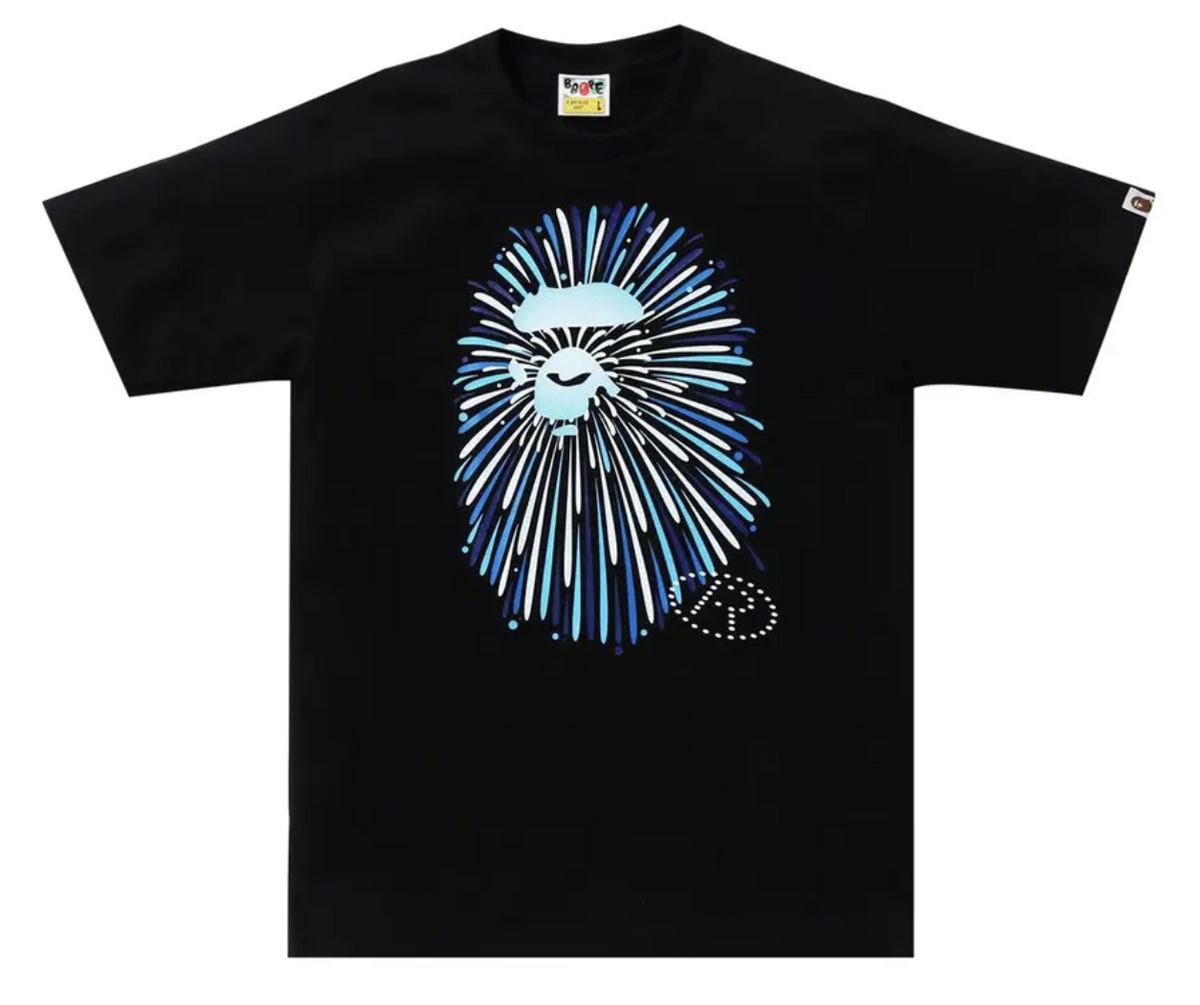 BAPE Ape Head Firework Tee #1 'Black/Blue' *GLOW IN DARK*