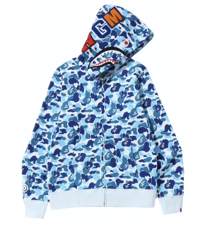 BAPE ABC Camo Shark HALF Zip Hoodie Blue