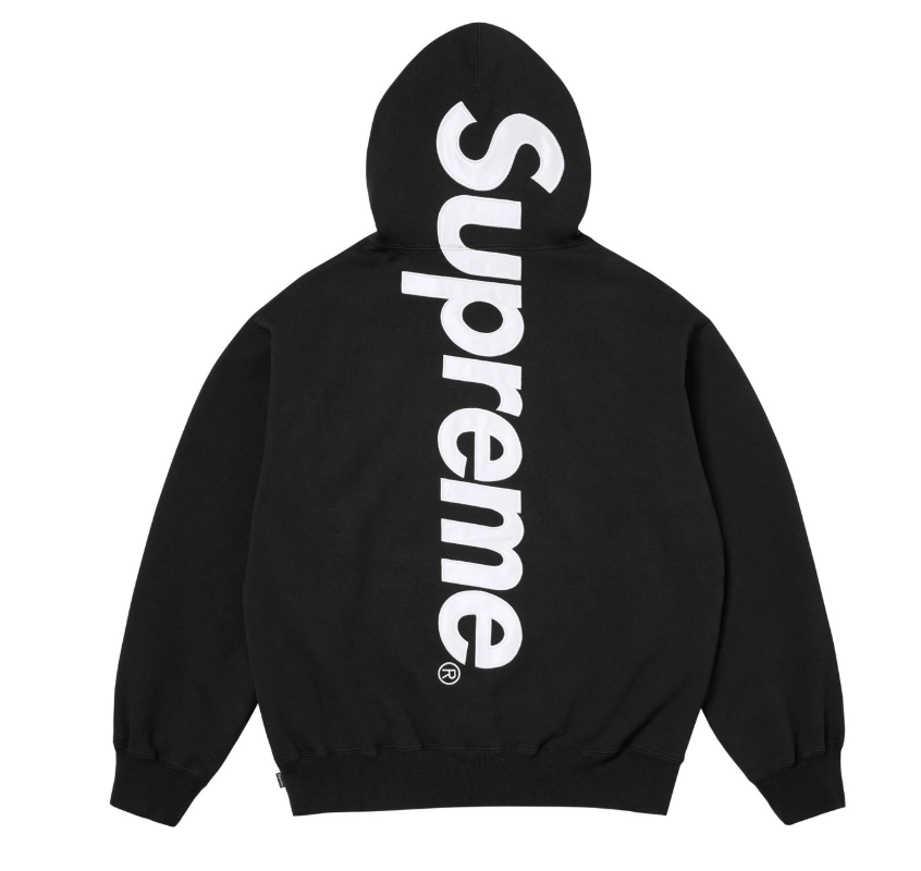 Supreme Satin Appliqué Hooded Sweatshirt Black