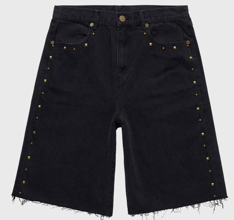 Homme Femme Studded Denim Shorts Black