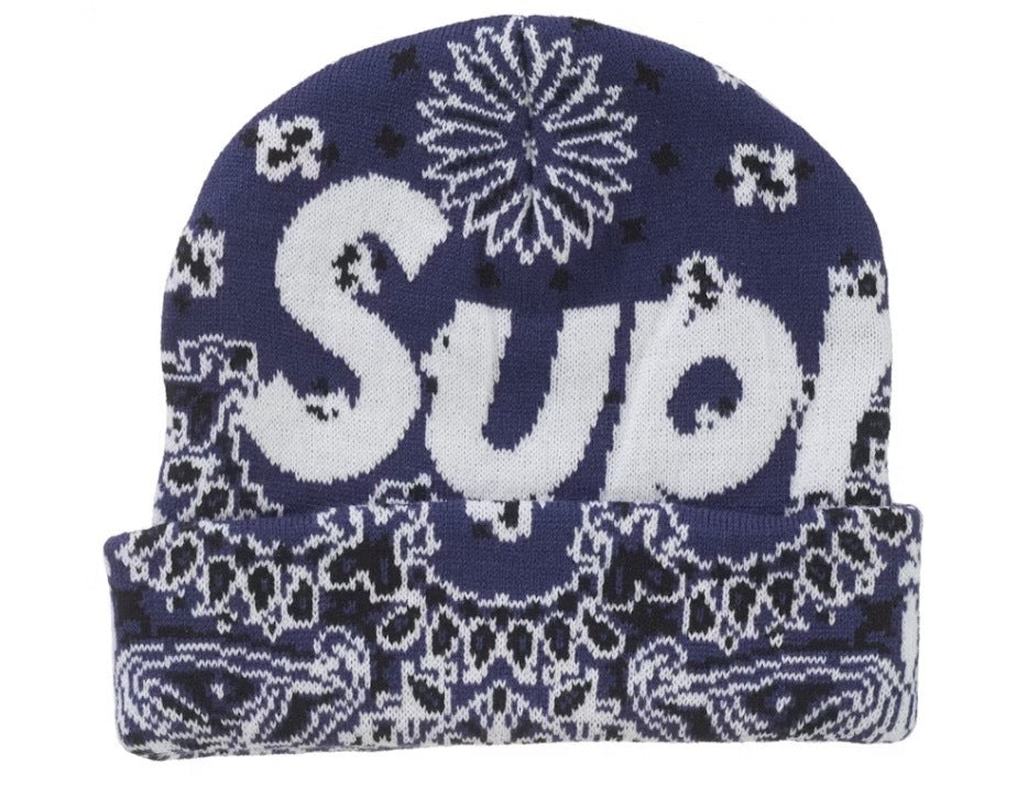 Supreme Bandana Big Logo Beanie Blue