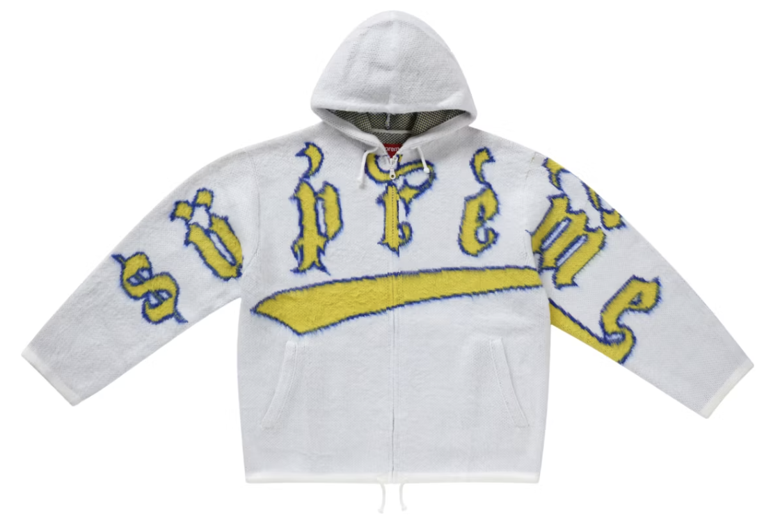 Supreme Accent Brushed Zip Up Hooded Sweater White