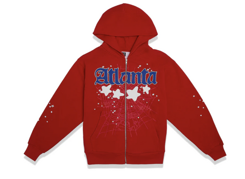 Sp5der Atlanta Red Zip Up Hoodie